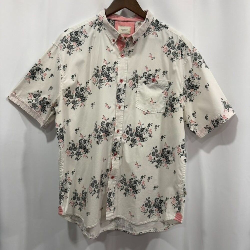 7Diamonds Mens XXL White Floral Short Sleeve Button Down Shirt 641